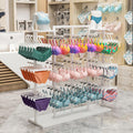 Double-Sided Underwear Display Stands, Wrought Iron Floor-Standing Display Stand, Garment Racks with Top Storage Shelf and Hanging Bar, Panties and Shorts Nakajima Display Shelf