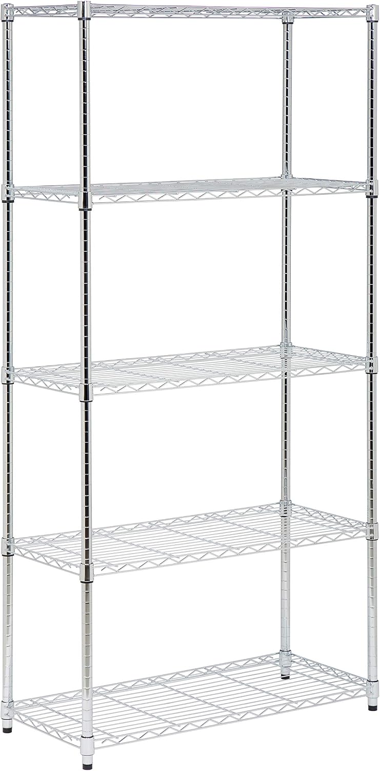 Honey-Can-Do 5-Tier Heavy Duty Adjustable Shelving Unit with Wheels, 350-lb Per Shelf NSF Certified Rolling Metal Storage Rack, Chrome Wire Shelf, 36 x 18 x 72 in