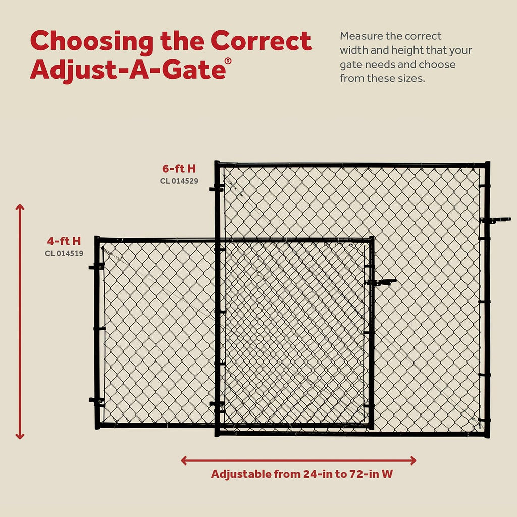 Adjust-A-Gate Adjustable Chain Link Square Corner Complete Gate Kit, Fit-Right, Black, 6'H