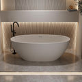 KEIKI 63'' Freestanding Bathtub, Resin Stone Soaking Bathtub with Solid Surface, Modern Tubs with Overflow and Pop-up Drain