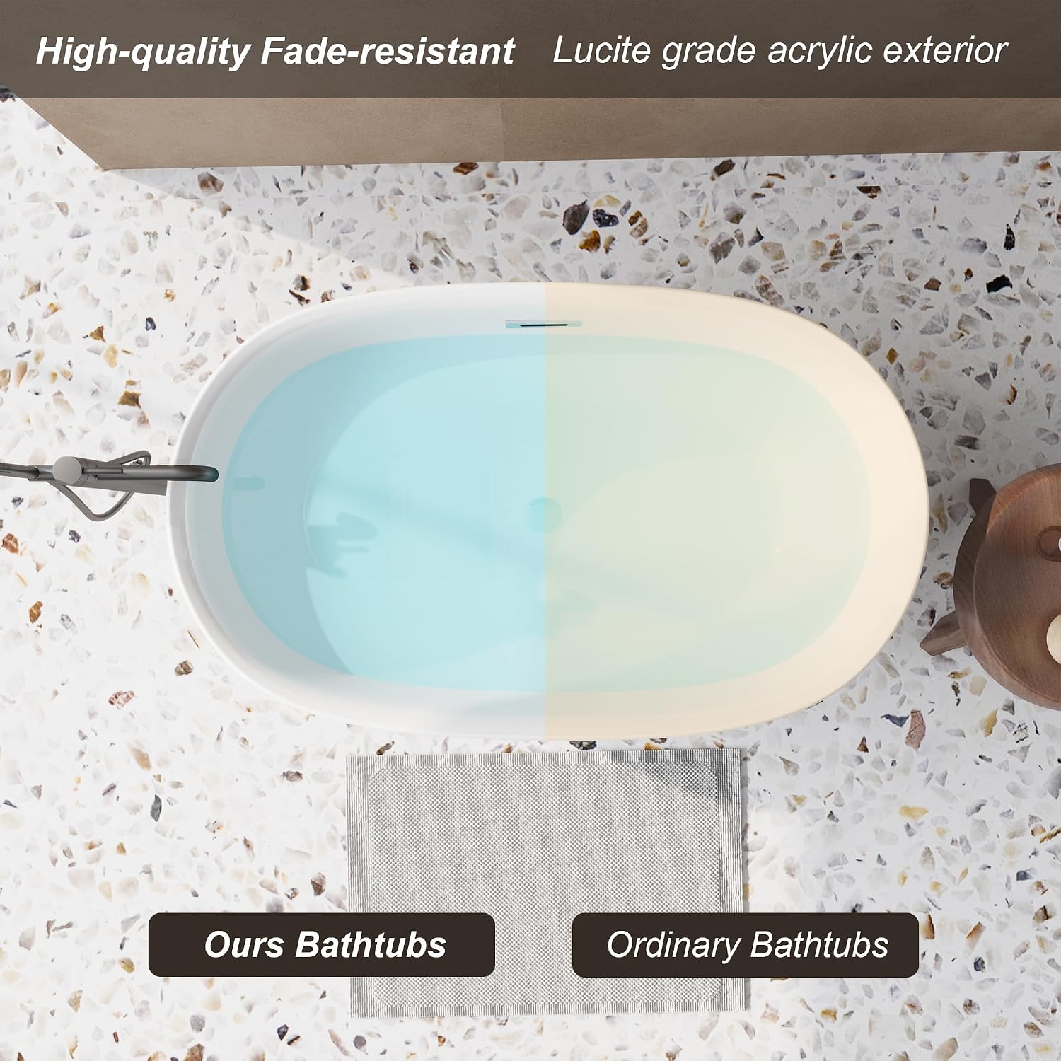 47' Freestanding Bathtub, Oval Soaking Tub with Chrome Overflow & Pop-Up Drain, CUPC Certified, Double-Walled Insulation, Modern Freestanding Tub for Bathroom