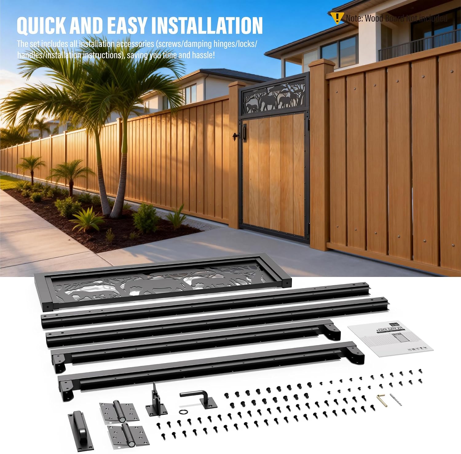 3x5FT Fence Gate Frame Kit 201 Stainless Steel Anti-Sag Heavy Duty Garden Gate Reinforcement Hardware, Left/Right Mount (No Panels Included)(34.8' W X 59' H)