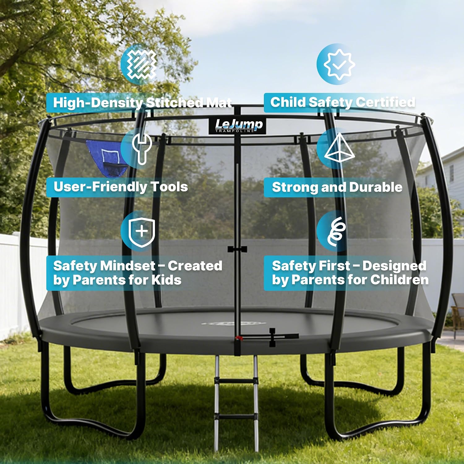 LeJump 14FT 12FT 10FT Springless Outdoor Trampoline with Net, ASTM Approved Backyard Big Trampolines for Kids and Adults
