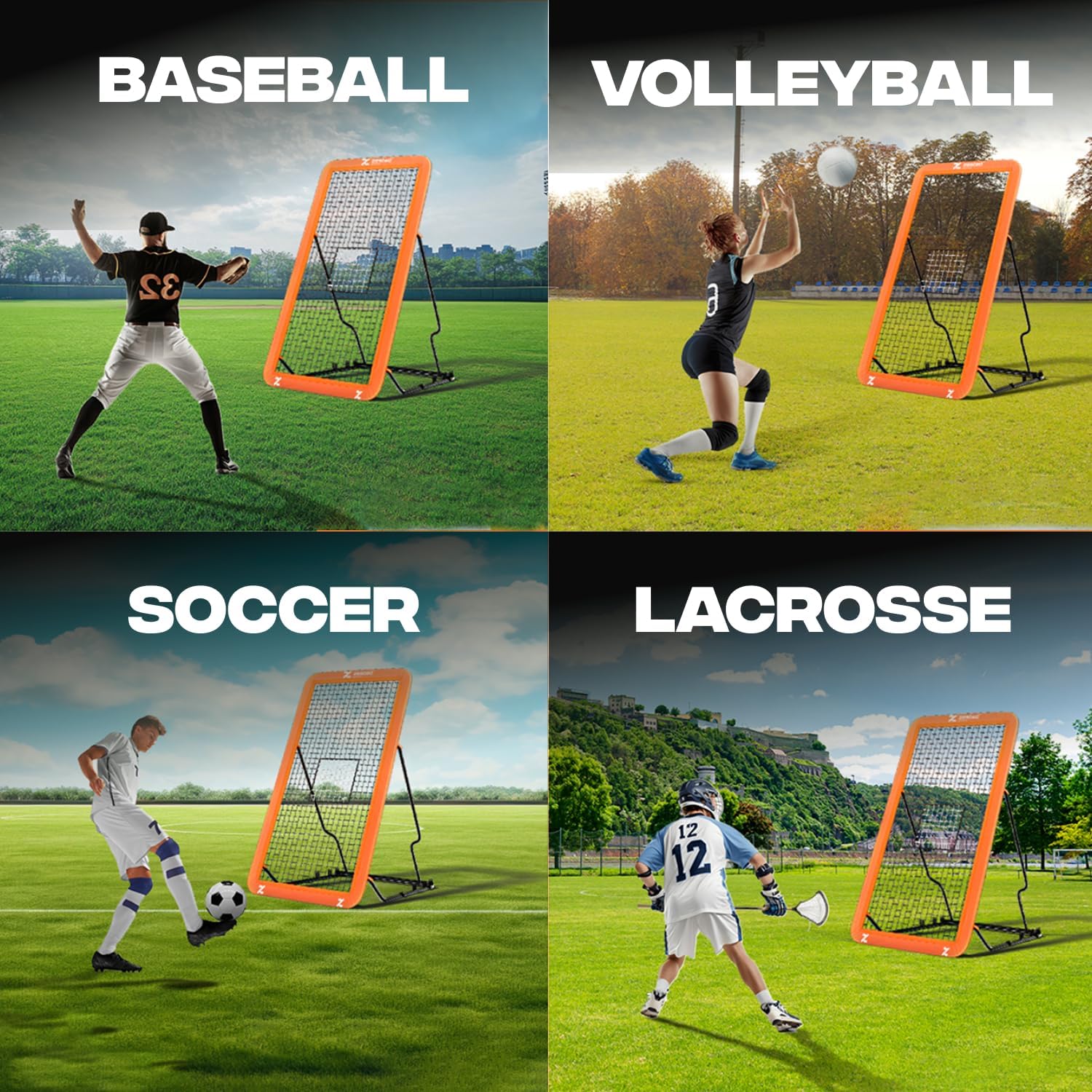 7x4 FT Multi-Sport Rebounder Net – Adjustable Training Net for Volleyball, Lacrosse, Baseball & Soccer – Heavy-Duty Steel Frame, High-Tension Net & Carry Bag for Indoor/Outdoor Practice