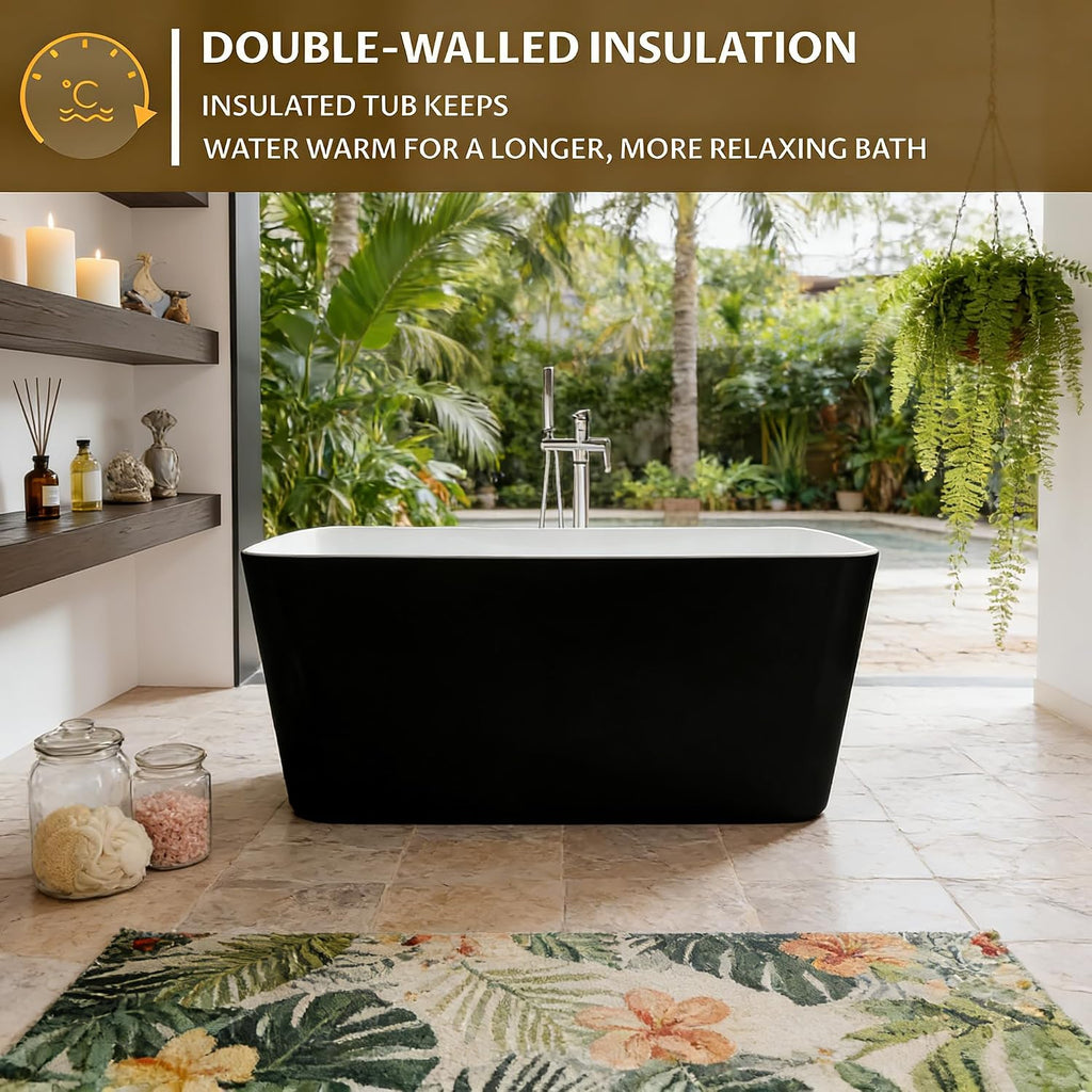 49 in Acrylic Freestanding Bathtub, Freestanding Soaking Bathtub with Double Wall Insulation, Ergonomic Deep Design, Matte Drain and Overflow, Easy Installation, Modern Bath Tub, CUPC Certified