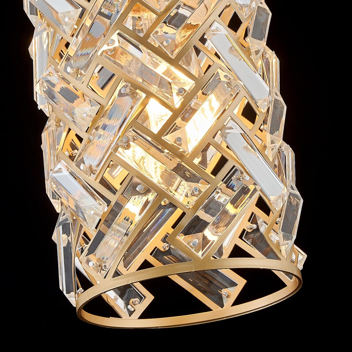 CATINER Modern Crystal Pendant Light Fixture 3-Pack Gold Finish Hanging Lighting Crystal Chandelier for Kitchen Island