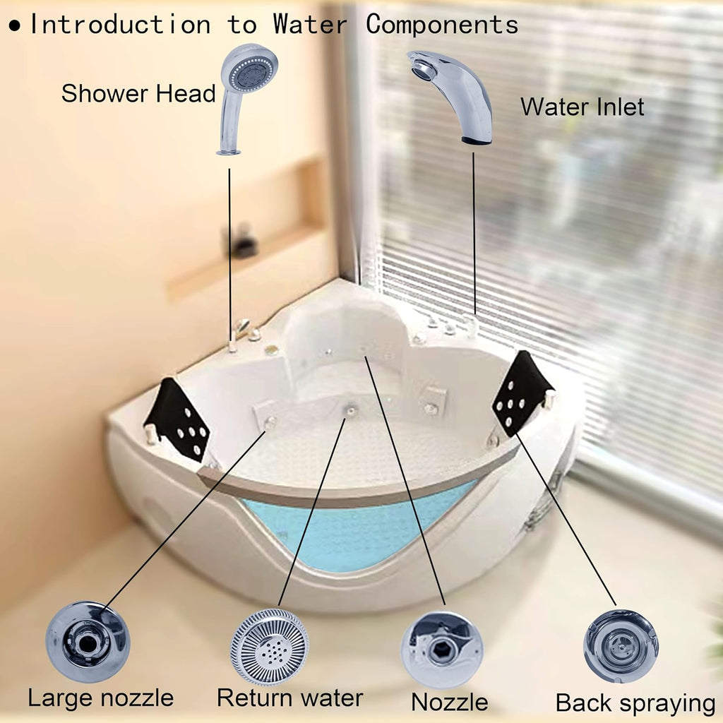 59' Corner Whirlpool Bathtub with 20 Multi-Directional Jets, 110-Gallon Capacity & LED Chromotherapy Ambient Lighting for Spa-Like Relaxation,Milk White