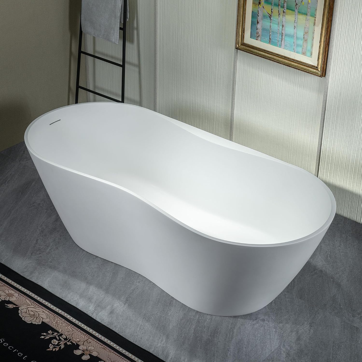 WOODBRIDGE 71' L x 31-1/2' W Luxury Contemporary Solid Surface Stone Resin Freestanding Bathtub in Matte White