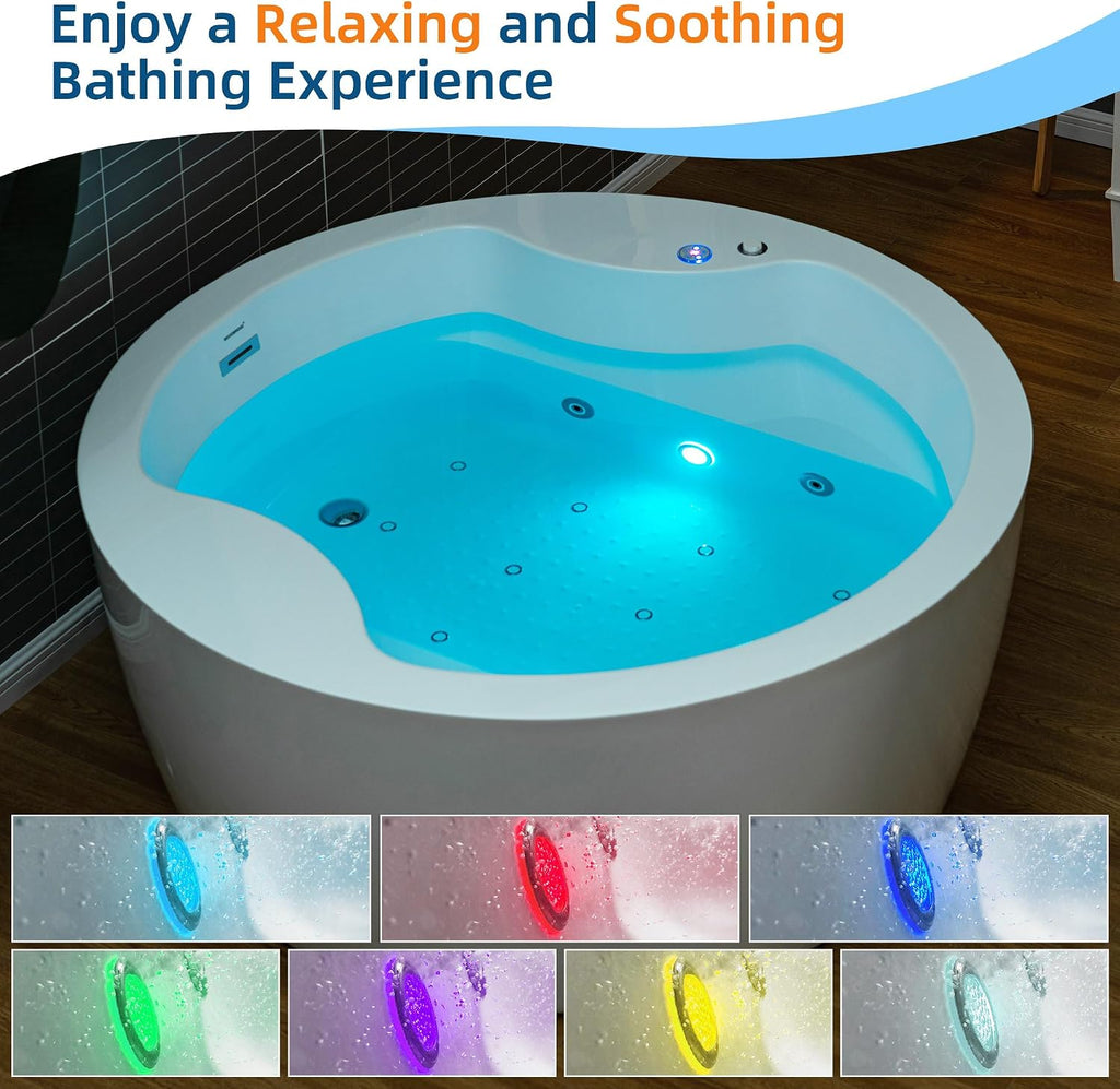 WOODBRIDGE Spacious 59' Whirlpool and Air Bath Heated Soaking Tub with Adjustable Speed Air Blower, LED Control Panel, Integrated Seat, BJ061