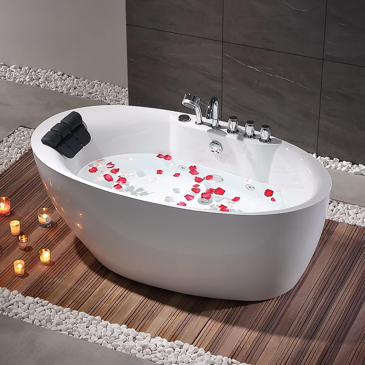 Empava 71' Freestanding Whirlpool Bathtub - 560W Stand Alone Jetted Tub with 7 Hydromassage Nozzles,Large Recline Angle, Boat Shape, Acrylic,ETL Certified