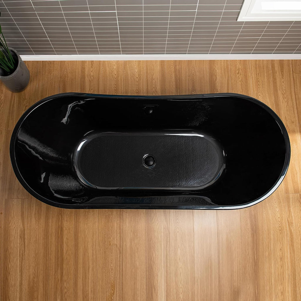 WOODBRIDGE 71' L x 31-1/2' W Freestanding Contemporary Acrylic Soaking Bathtub in Glossy Black Inside and Outside with Matte Black Drain & Overflow, Black, B8817-MB