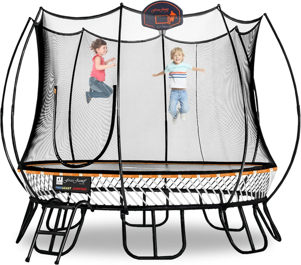 Free Jump Trampoline 10FT Round Springless Trampoline with Safety Enclosure Net - 10' Outdoor No Spring Trampoline for Kids, Teens and Adults - 10 Feet Recreational Trampoline with Ladder