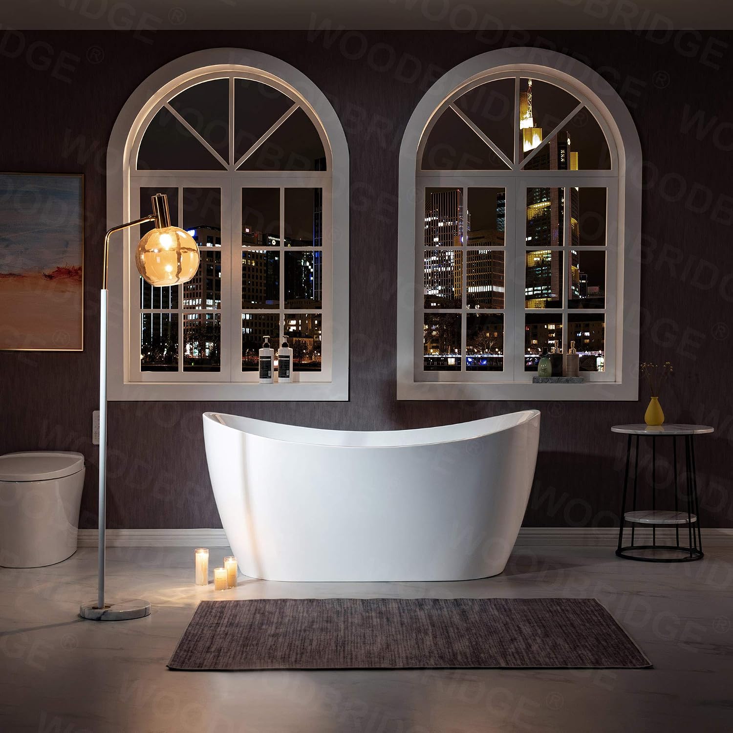 WOODBRIDGE 59'Freestanding White Acylic Soaking Bathtub with Brushed Gold Drain and Overflow,BTA1516 -BG-Drain &O