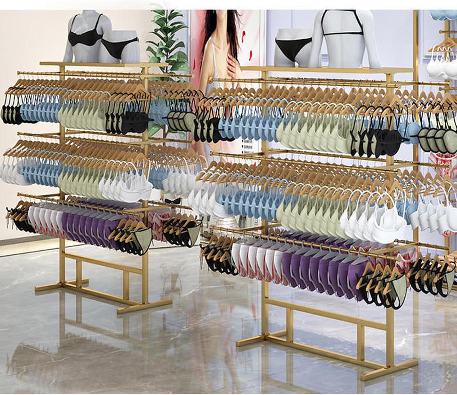 Heavy Duty Garment Rack Underwear Display Rack Organizer, Free Standing Metal Clothes Rack Storage Clothing Rack for Hanging Clothes, for Bag Skirts Socks Underwear Br