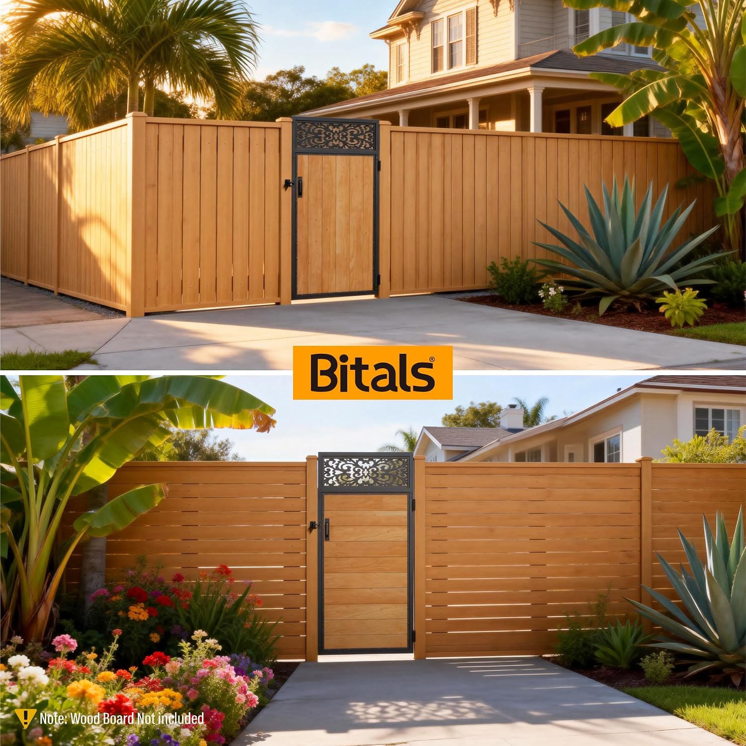 3x6FT Fence Gate Frame Kit 201 Stainless Steel Anti-Sag Heavy Duty Garden Gate Reinforcement Hardware, Left/Right Mount (No Panels Included)(34.8'W x 70.8'H)