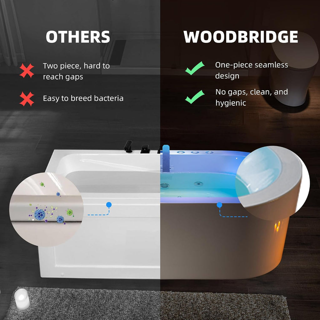 WOODBRIDGE 66-1/2' x 31-7/8' Whirlpool Water Jetted and Air Bubble Freestanding Heated Soaking Combination Bathtub with Faucet,BJ-200+F0041