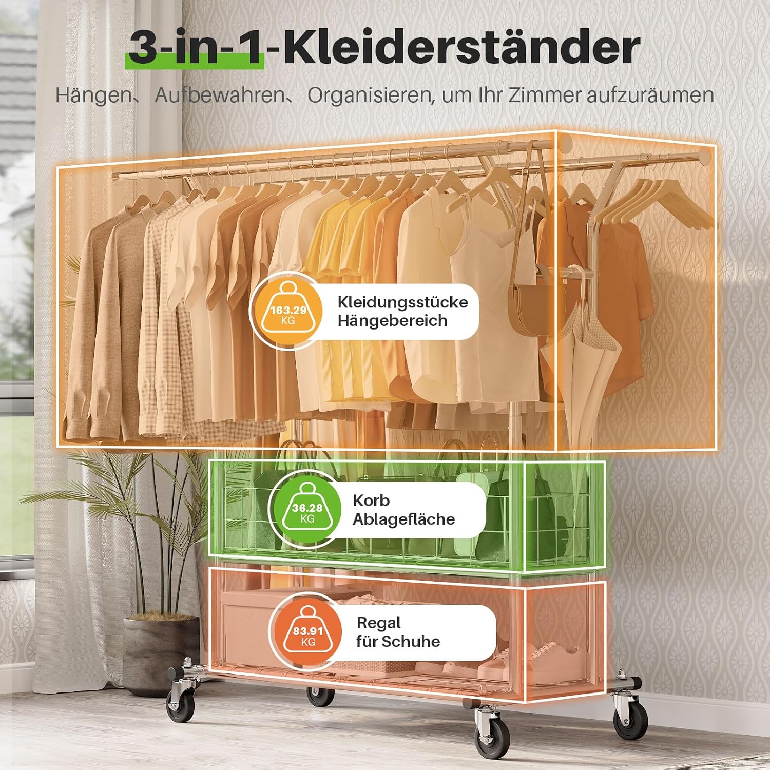 coat stand 113kg Load Capacity Commercial Grade Clothing Garment Rack Heavy Duty Sing Rail Adjustable Collapsible Rolling Clothes Rack on Wheels Chrome Finish