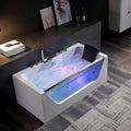 Empava 59' Acrylic Alcove Whirlpool Bathtub - 11 Jets Hydromassage with Chromatherapy, 750W, 58 Gallons, 3-Side Apron, Waterfall Faucet & ETL Certified