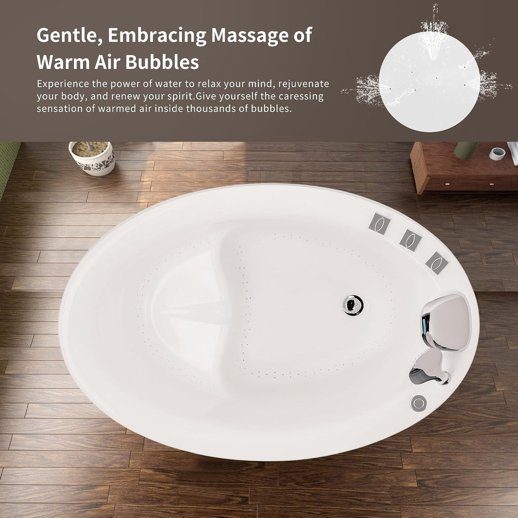 Empava Air Jetted Massage Bath Tub 48 in. Freestanding Bathtub Air Mirco Bubble Hydrotherapy Oval Japanese SPA Tub