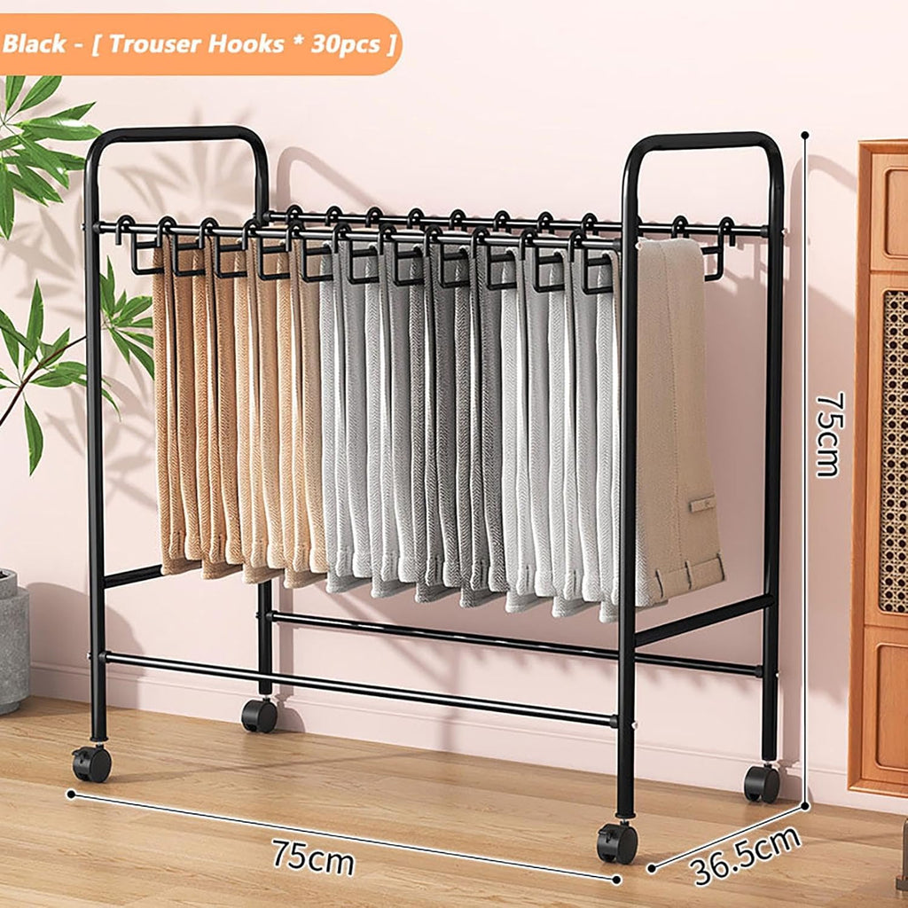 Metal Pants Rack on Wheels - Space-Saving Floor Standing Trousers Organizer & Closet Shelf for Easy Mobility and Efficient Storage Solutions