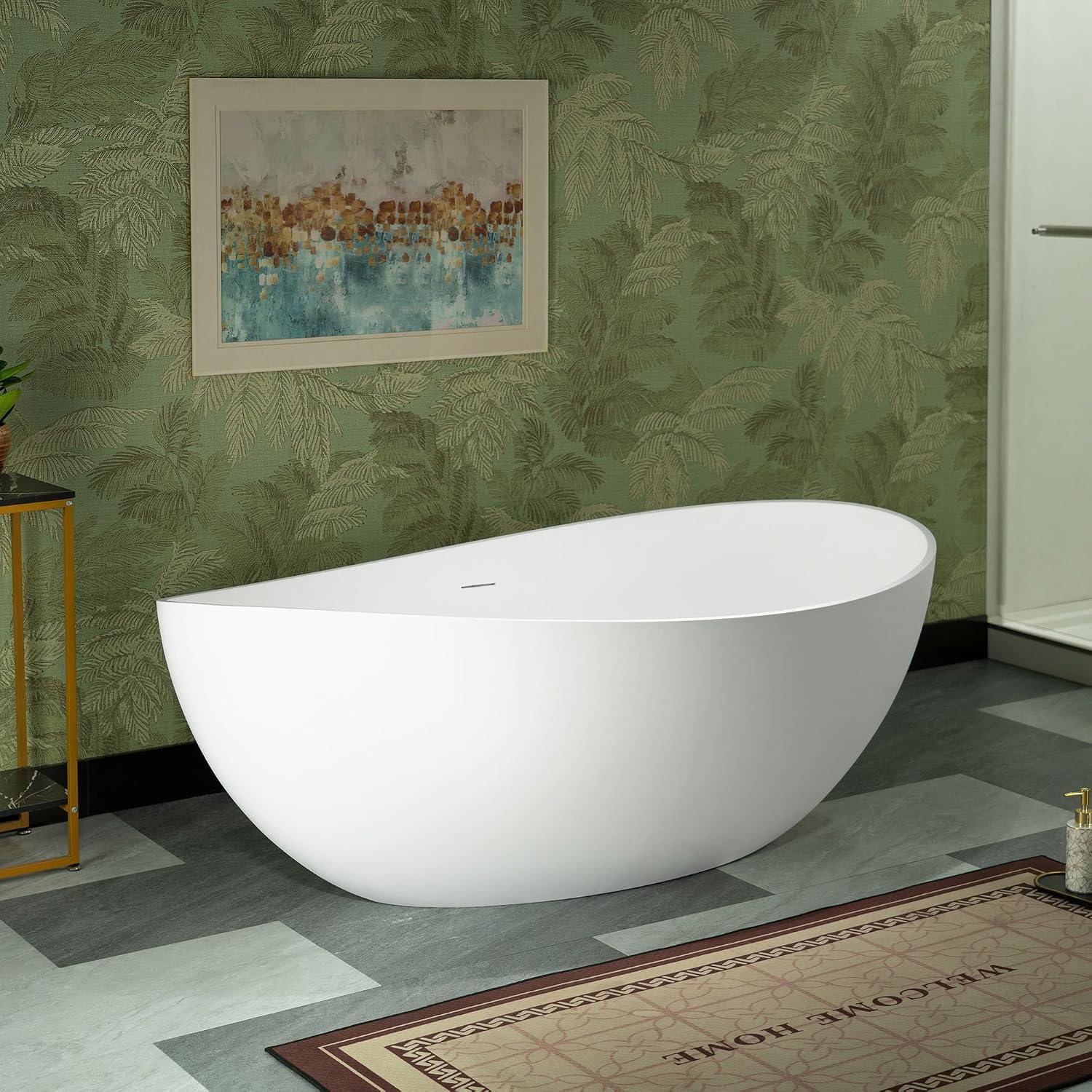 WOODBRIDGE 63' L x 35-3/8' W Luxury Contemporary Solid Surface Stone Resin Freestanding Bathtub in Matte White