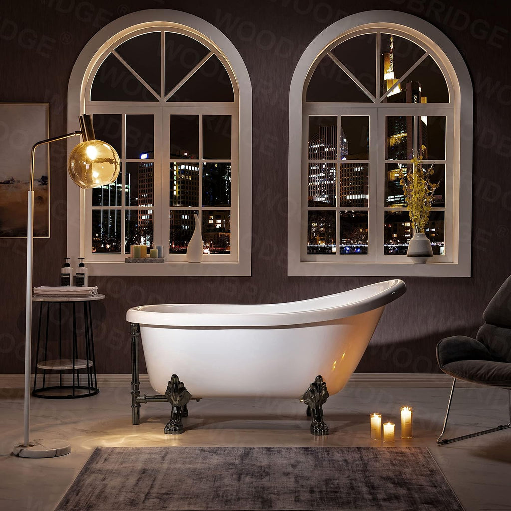 WOODBRIDGE 59' Heavy Duty Acrylic Slipper Clawfoot Bath Tub with ORB Feet + ORB Drain &Overflow