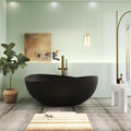 63' Premium Solid Surface Freestanding Bathtub, Contemporary Design Stand Alone Stone Resin Tub with Overflow and Pop-up Drain, Matte Black