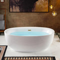 WOODBRIDGE 66' Acrylic Freestanding Bathtub Contemporary Soaking White Tub with Brushed Gold Overflow and Drain，B0027-BG