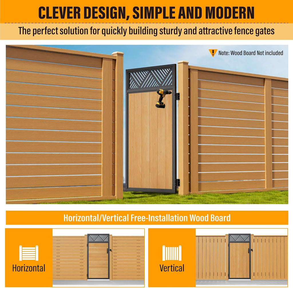3x6FT Fence Gate Frame Kit 201 Stainless Steel Anti-Sag Heavy Duty Garden Gate Reinforcement Hardware, Left/Right Mount (No Panels Included)(34.8'W x 70.8'H)
