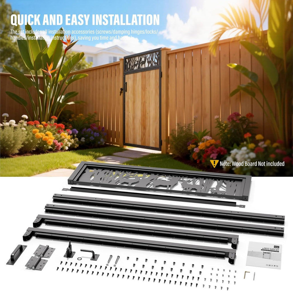 4x6FT Fence Gate Frame Kit 201 Stainless Steel Anti-Sag Heavy Duty Garden Gate Reinforcement Hardware, Left/Right Mount (No Panels Included)(46.78'W x 70.8'H)