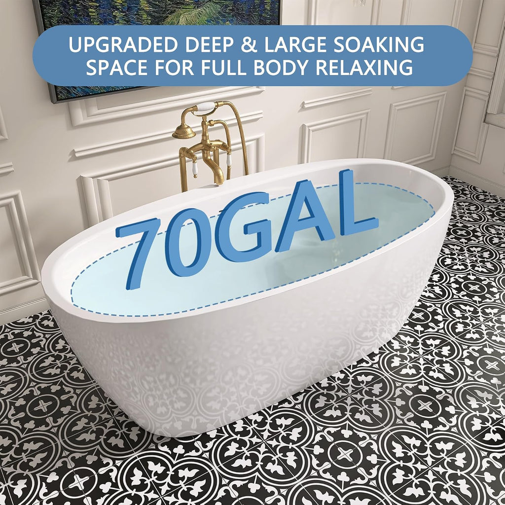 67' Free Standing Tub, Pure Acrylic Freestanding Bathtub, Stylish Stand Alone Tub, Contemporary Deep Soaking Bath Tub, cUPC Certified (Glossy White)