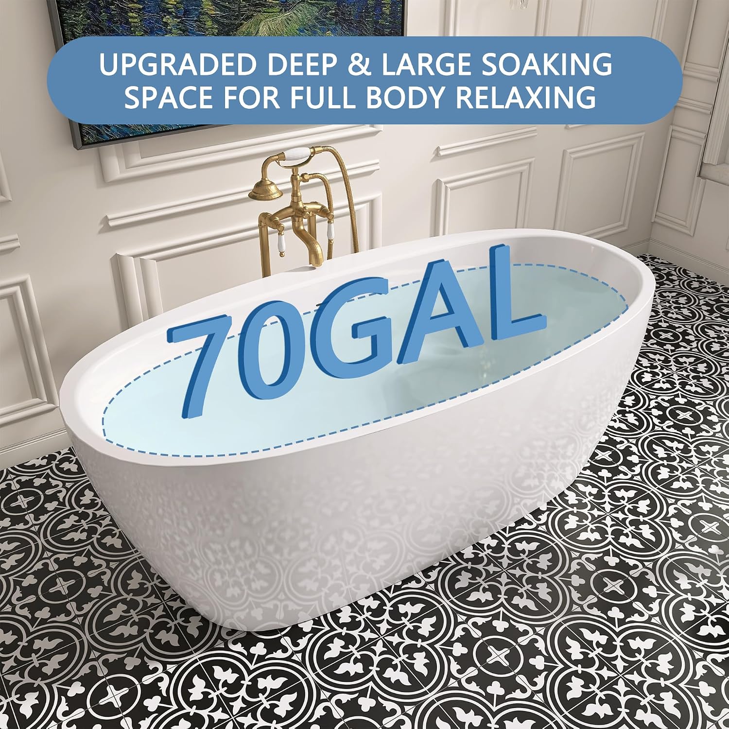 67' Free Standing Tub, Pure Acrylic Freestanding Bathtub, Stylish Stand Alone Tub, Contemporary Deep Soaking Bath Tub, cUPC Certified (Glossy White)