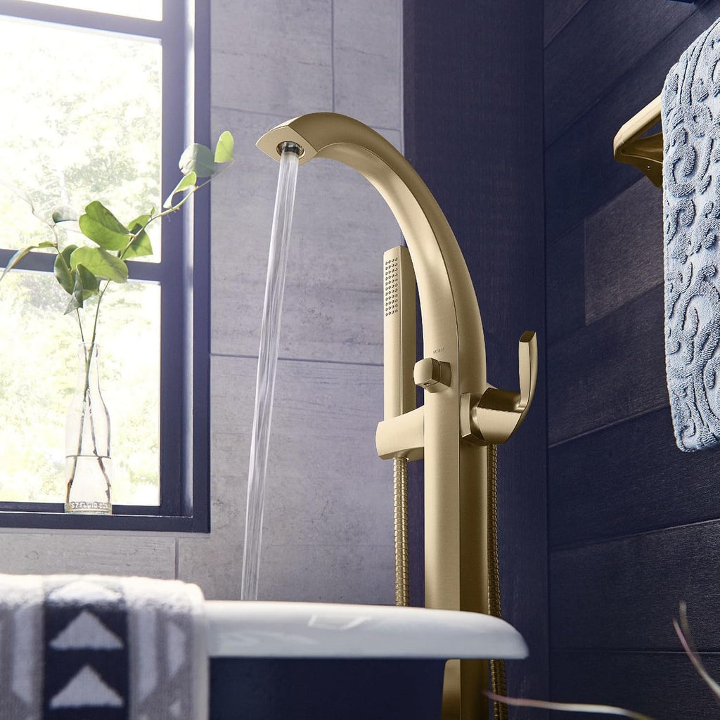 Moen Voss Brushed Gold One-Handle Freestanding Floor Mount Tub Filler with Handshower, 695BG