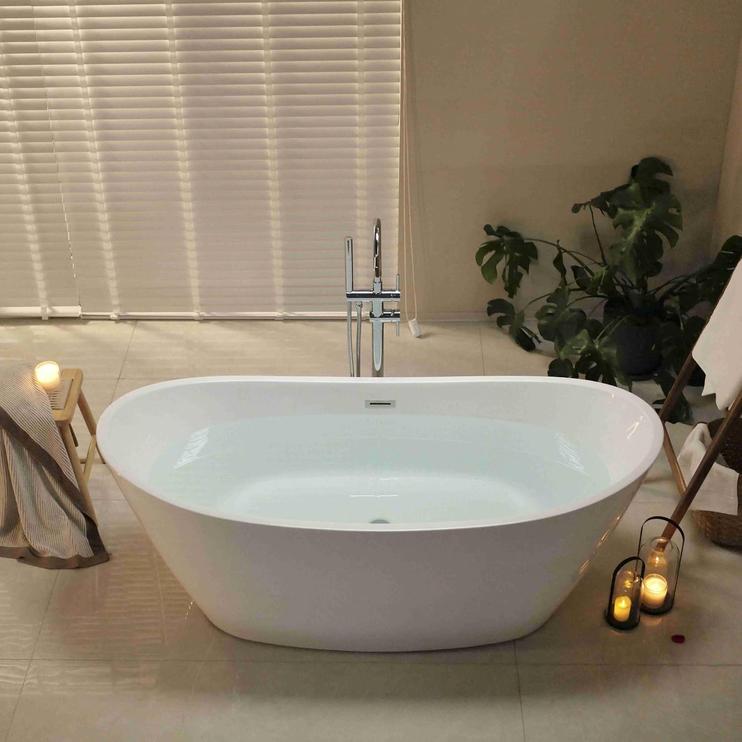 67' Luxury Freestanding Bathtub - Deep Soak Acrylic Tub for Master Bathroom, Modern Standalone Shower Tub with Overflow Drain, Non-Slip Flat Bottom Design, Spa Experience at Home,cUPC Certified
