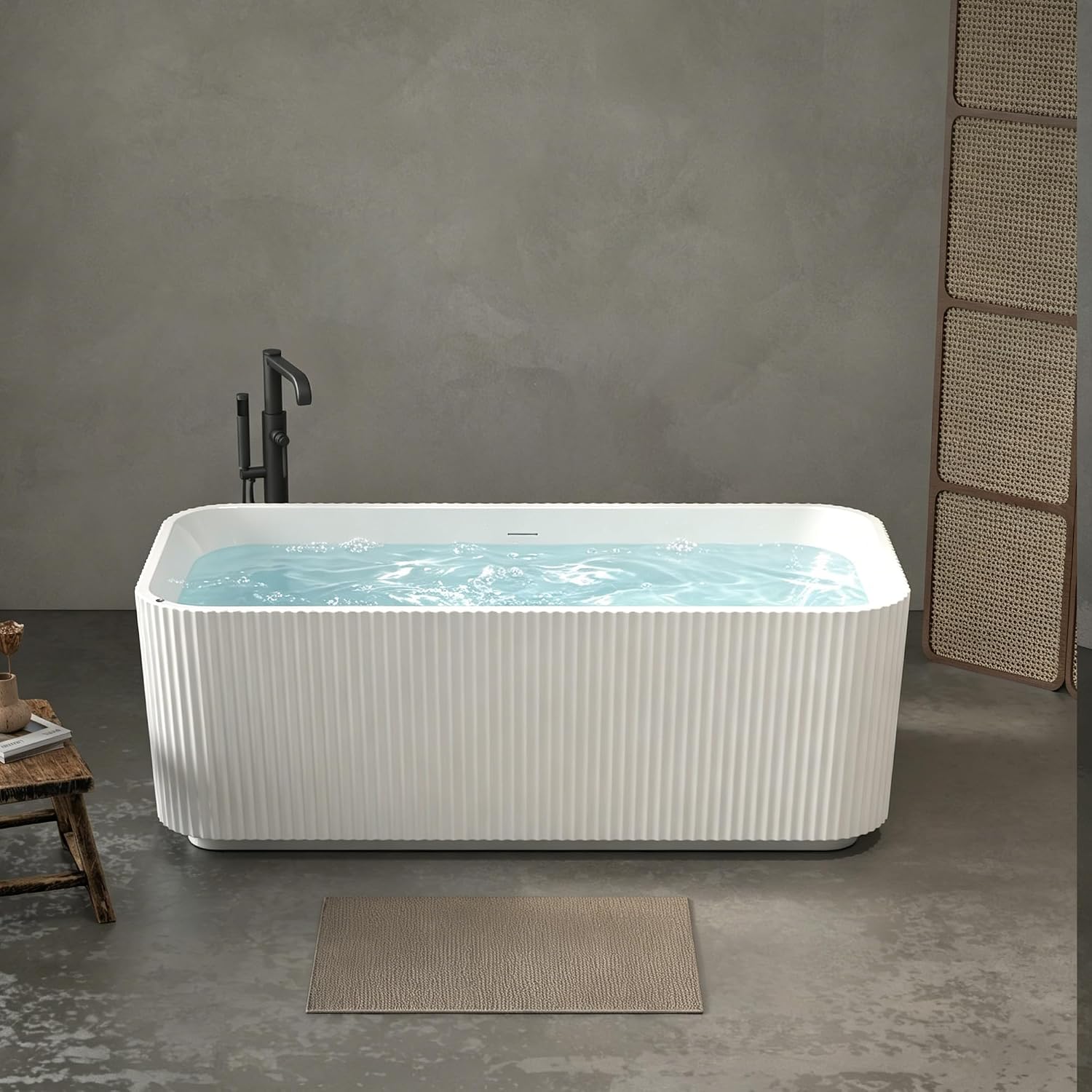67'Luxury Freestanding Rectangular Massage Bathtub with 10 Hydrotherapy Jets, Glossy White Acrylic, Chrome Pop-up Drain, cUPC Certified,Gloss White