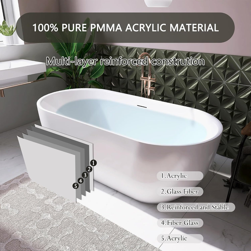 67' Free Standing Tub, Pure Acrylic Freestanding Bathtub, Stylish Stand Alone Tub, Contemporary Deep Soaking Bath Tub, cUPC Certified SY6870 (Glossy White)