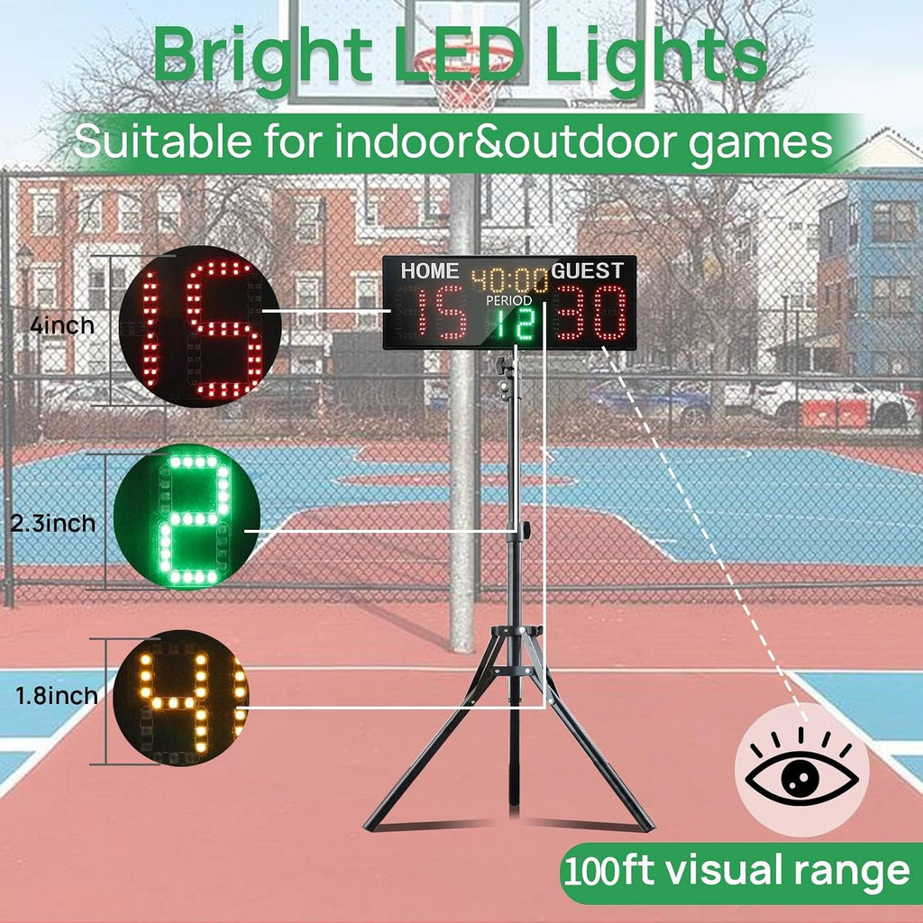 YZ LED Super Bright Electronic Scoreboard with Timer Clock, Battery Powered Digital Scoreboard with Remote, Tennis Score Keeper for Net,Basketball/Volleyball/Baseball/Cornhole Indoor Outdoor Buzzer