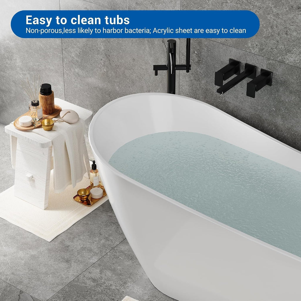 67' Acrylic Freestanding Bathtub, Free Standing Soaking Tub, Free Standing Tub with Overflow and Matte Silver Drain, Modern Bathtub for Bathroom, Hotel, Easy to Install, CUPC Certified, White, Allure