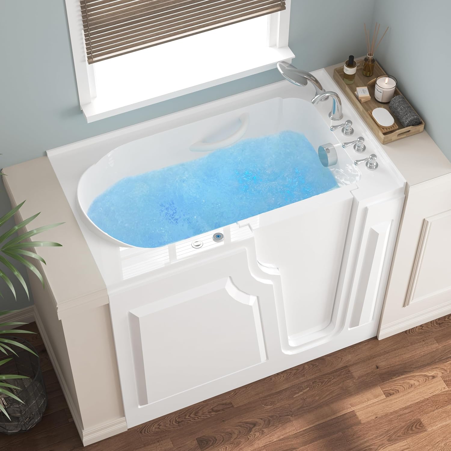 FerdY Floridian 52'x30' Walk-in Whirlpool Bathtub with 14 Air Water SPA Jets and Right-Side Door Opening and Quick Fill and Drain System, Rectangular Soaking Bathtub in White