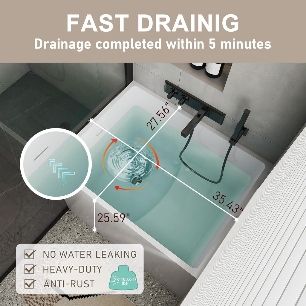 35' Acrylic Freestanding Bathtubs, Stand Alone Tub, Japanese Soaking Tub for Bathroom, Integrated Overflow and Drain, cUPC Certified, Gloss White