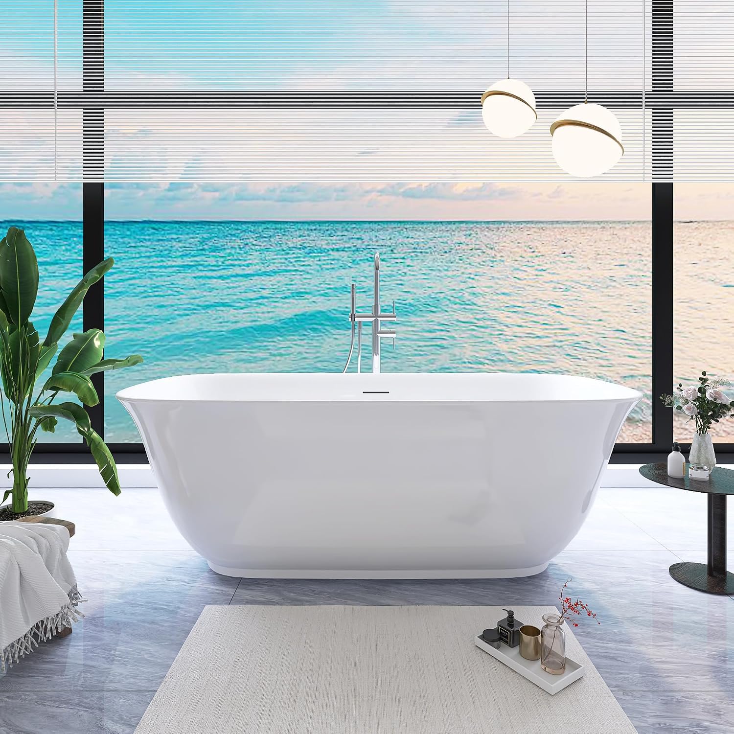 67' Free Standing Tub, Pure Acrylic Freestanding Bathtub, Stylish Stand Alone Contemporary Deep Soaking Bath Tub, cUPC Certified SY6270 (Glossy White)