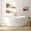 FerdY Naha Elite 59' Acrylic Freestanding Bathtub, Curve Edge Freestanding Soaking Bathtub, Glossy White, cUPC Certified, Brushed Nickel Drain & Minimalist Linear Design Overflow Included, 02588