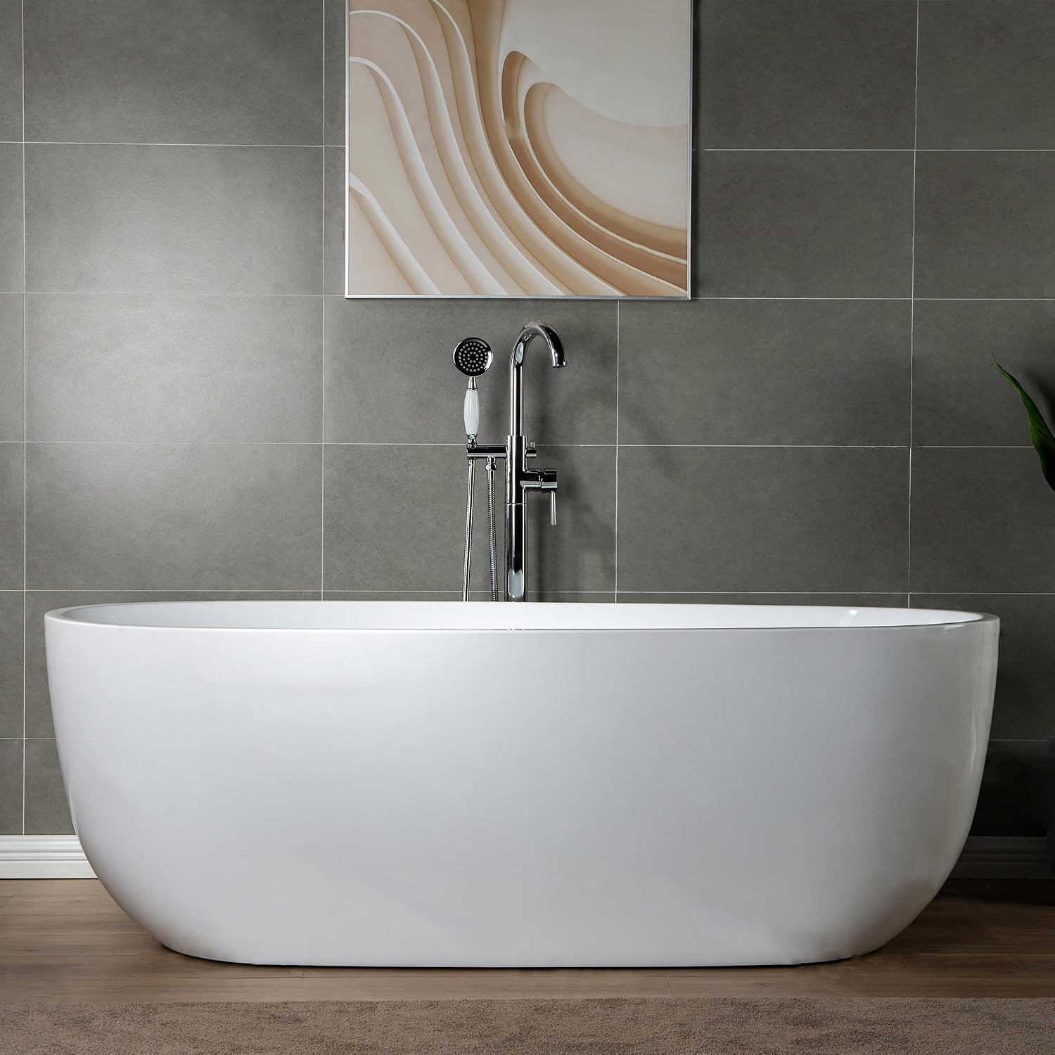 WOODBRIDGE F0002CHVT Fusion Single Handle Floor Mount Freestanding Tub Filler Faucet with Telephone Hand shower in Polished Chrome Finish