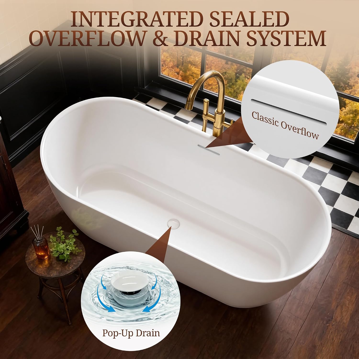 67' Acrylic Freestanding Bathtub, Deep Soaking Tub with Integrated Overflow and Drain, Oval Stand Alone Tub, Modern Bathtubs for Bathroom, cUPC Certified(Glossy White)