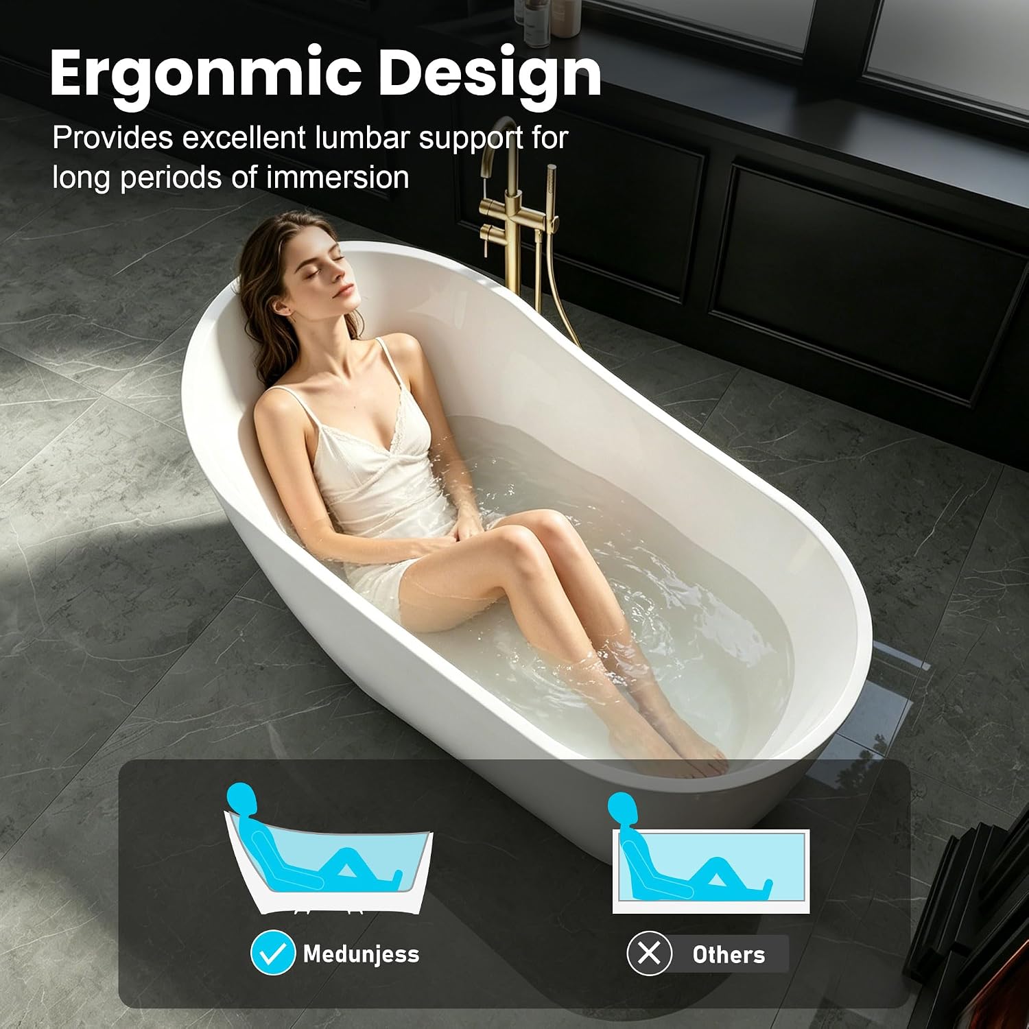 59' High-Back Acrylic Freestanding Bathtub, Stand Alone Tub, Soaking Tubs for Bathroom, Free Standing Tub with Integrated Overflow and Drain, cUPC Certified, Gloss White
