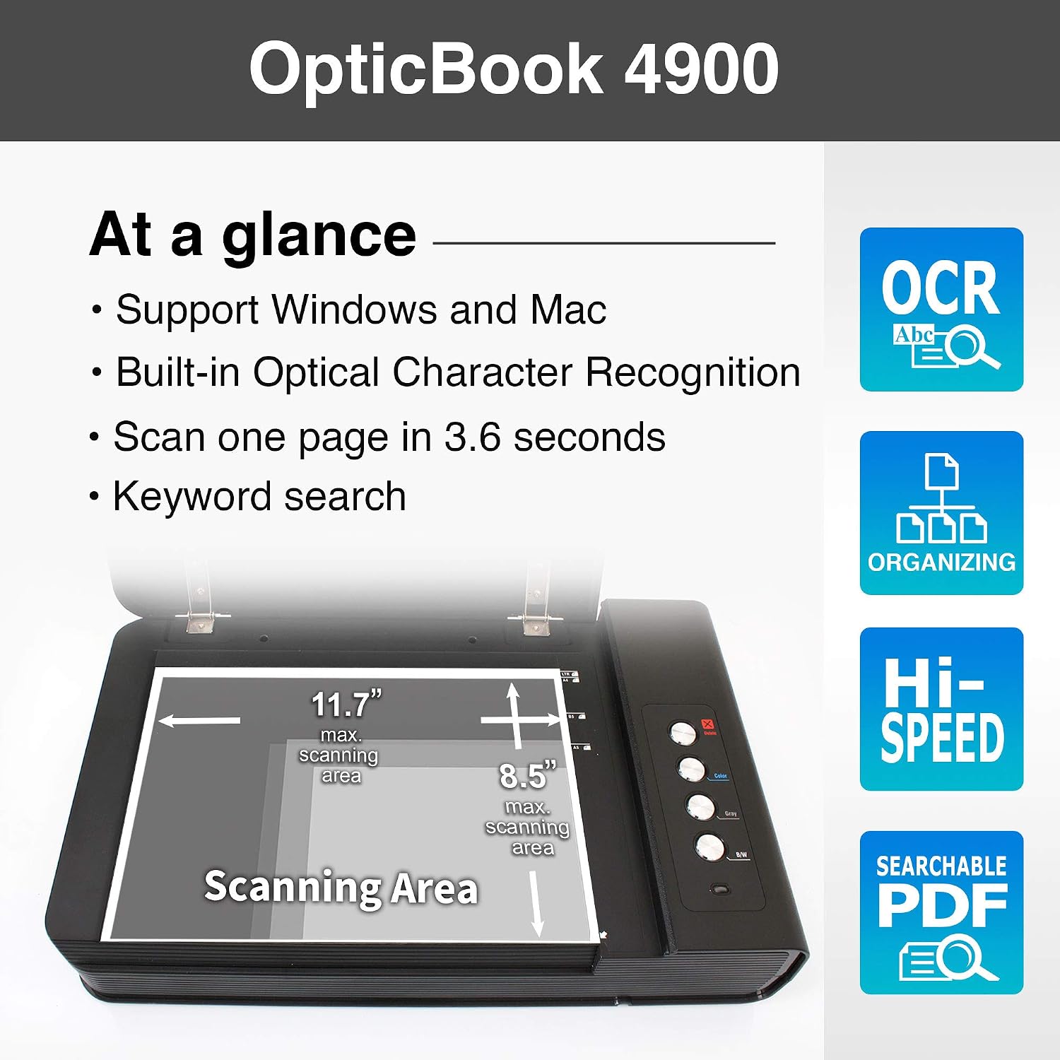 Plustek OpticBook 4900 Scanner with Bookmaker - Simplify scanning and Make Your Paper/Document Digitized & Organized with Software to Archive, Look up and Share Files.