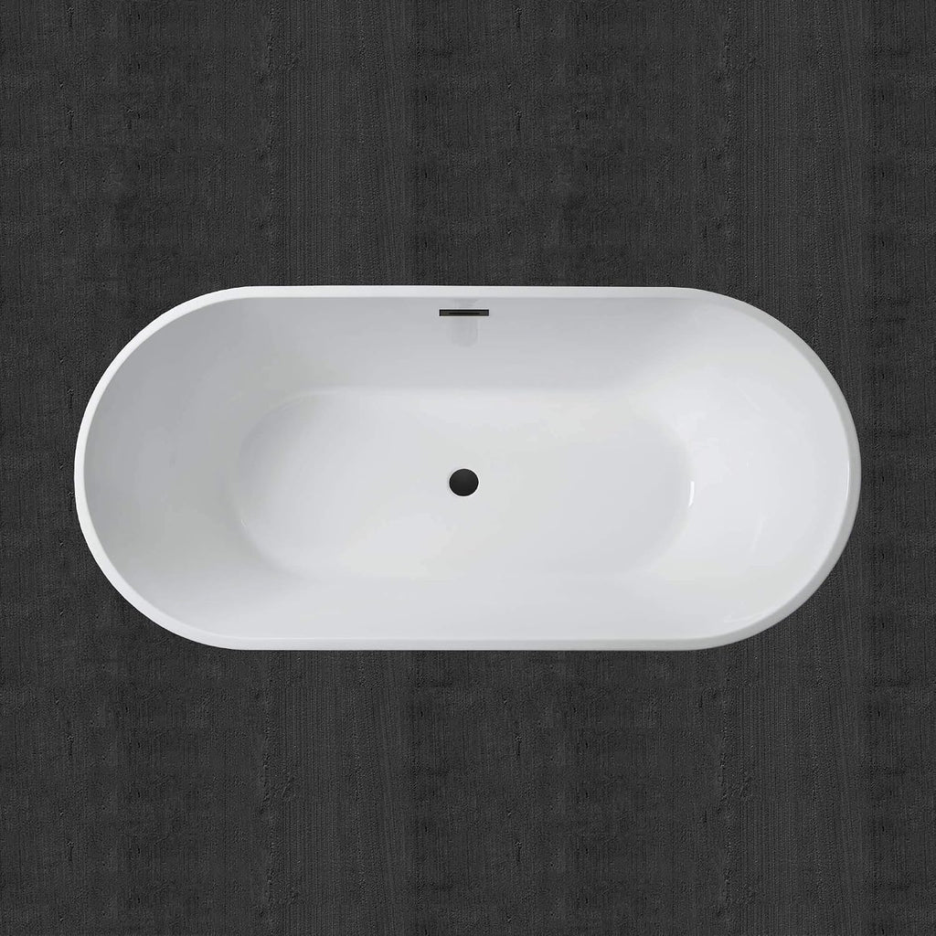 WOODBRIDGE 67' Acrylic Freestanding Bathtub Contemporary Soaking White Tub with Matte Black Overflow and Drain，B0013-MB