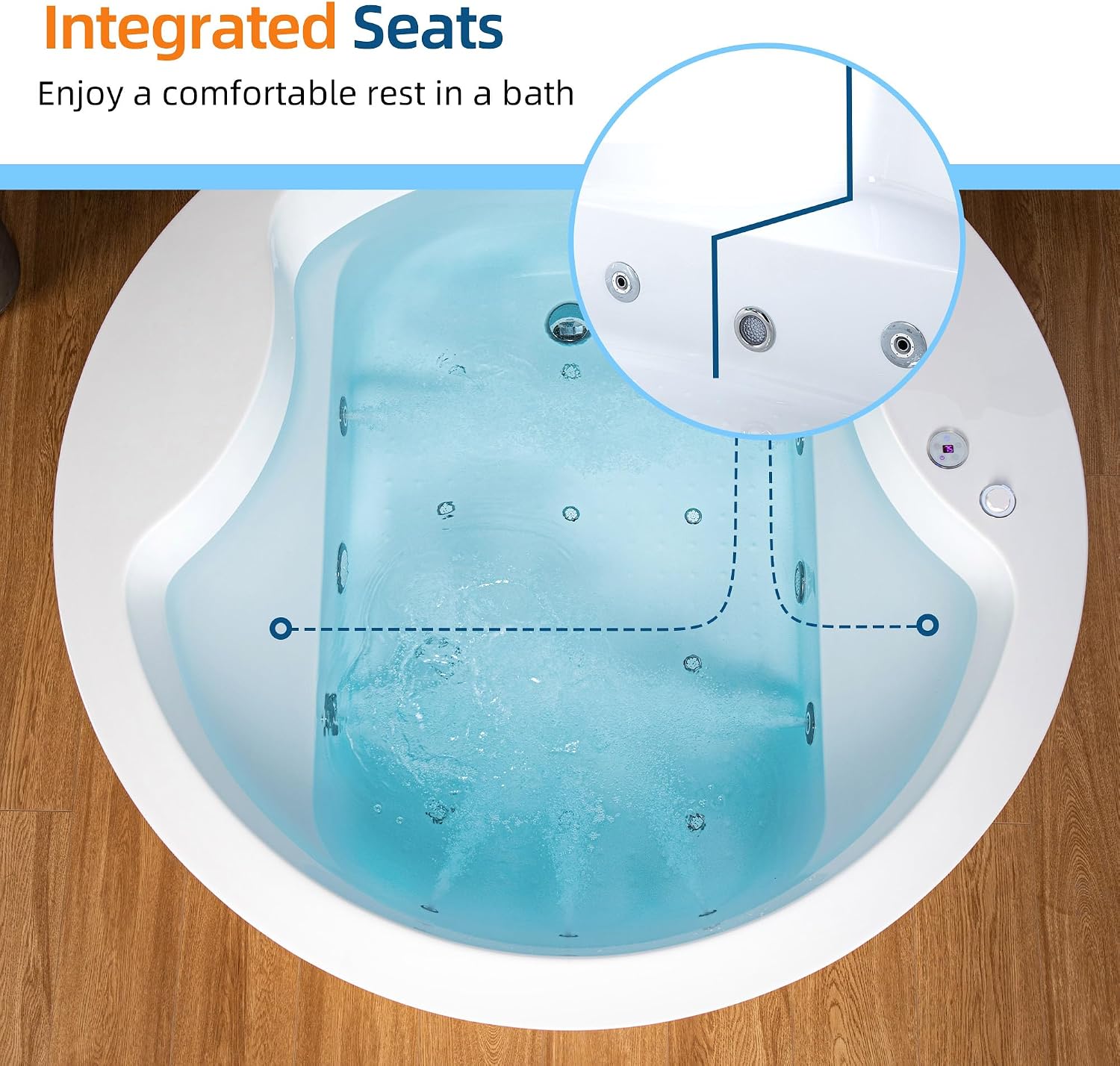 WOODBRIDGE Spacious 59' Whirlpool and Air Bath Heated Soaking Tub with Adjustable Speed Air Blower, LED Control Panel, Integrated Seat, BJ061
