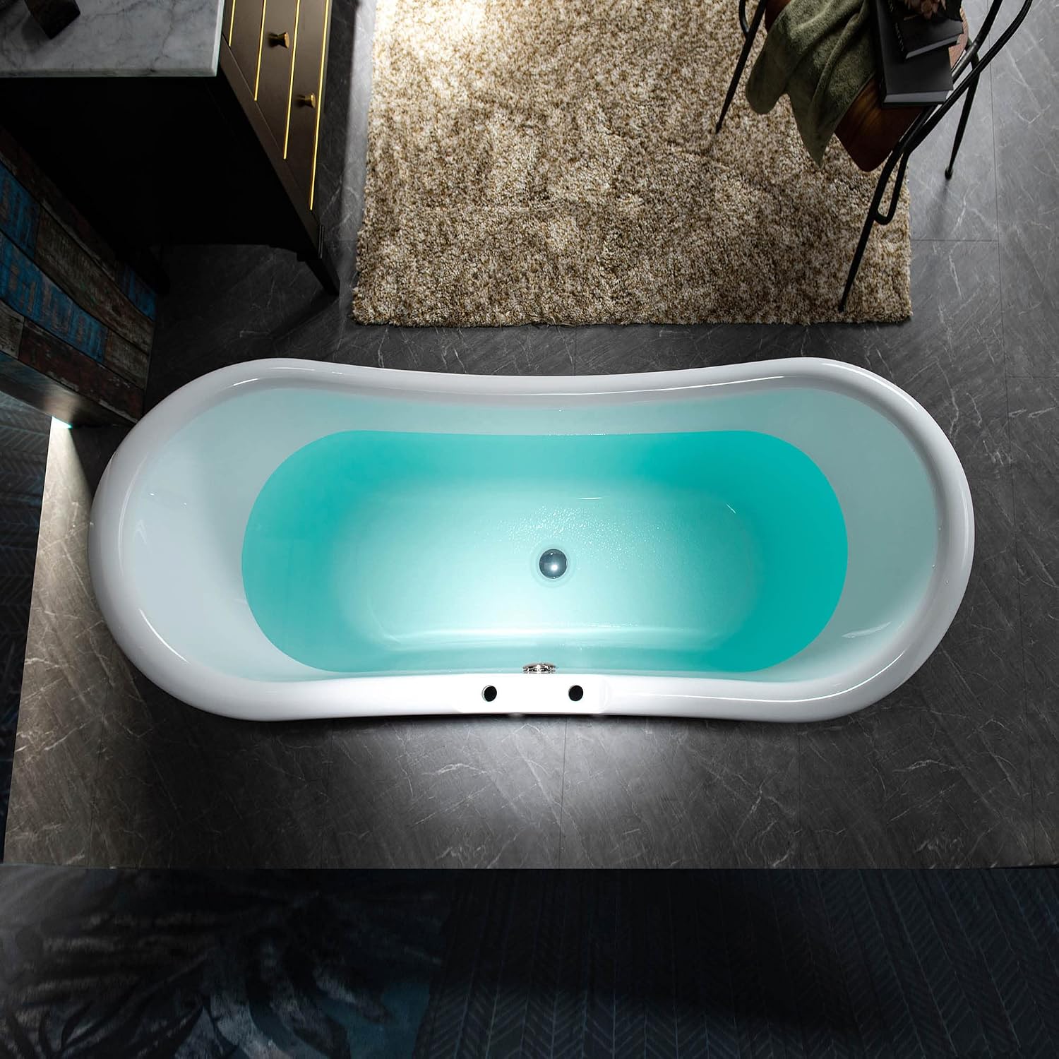 WOODBRIDGE 69 1/4' Acrylic Freestanding Bathtub Contemporary Soaking Tub, White Acrylic,Brushed Nickel Drain/Overflow