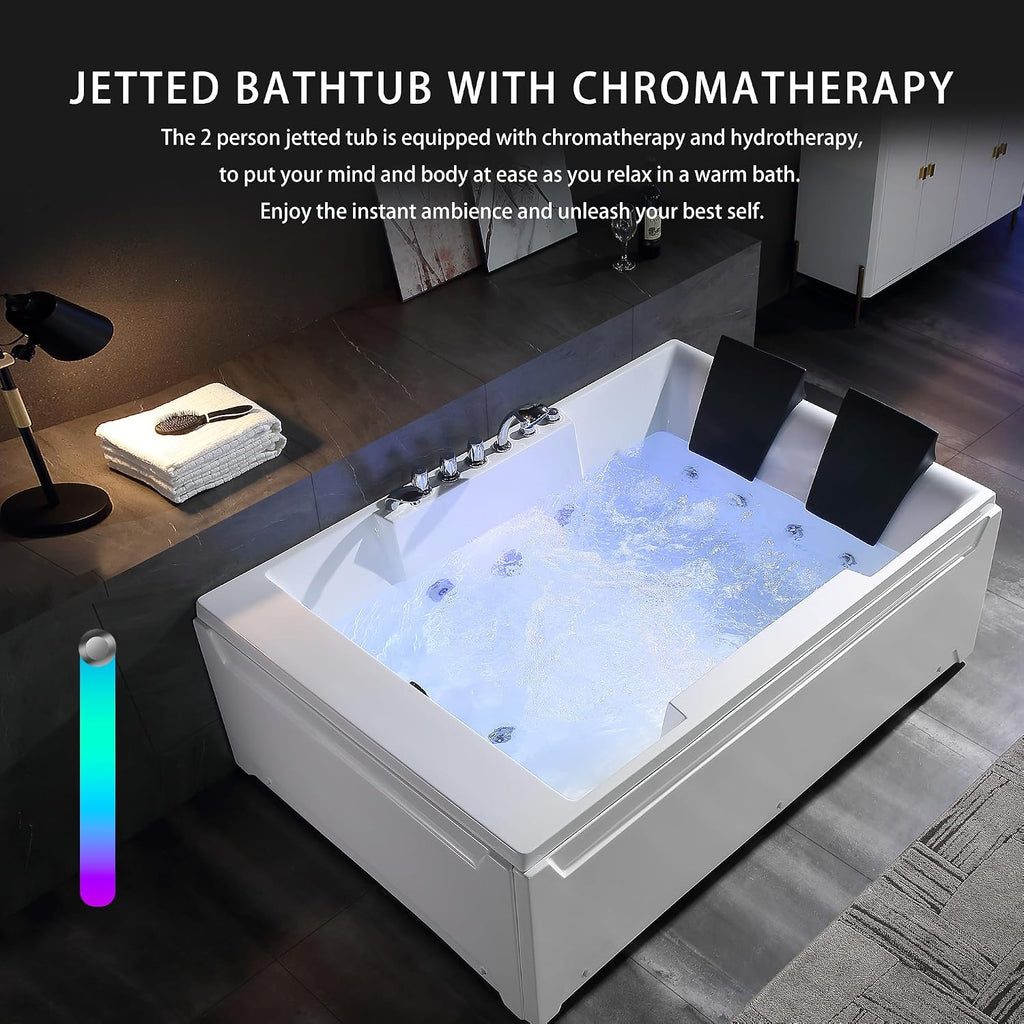 Empava 72' x 48' Whirlpool Tub for Couple,1125W Jetted Bathtub with Light, Hydro Massage,Chromatherapy,ETL Certified,110 Gallons,Left Drain